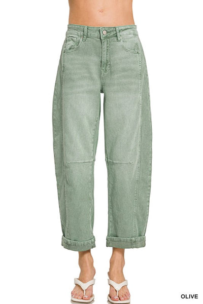 Olive Barrel Leg Pants