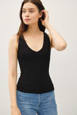 Basic V-Neck Tank-Black
