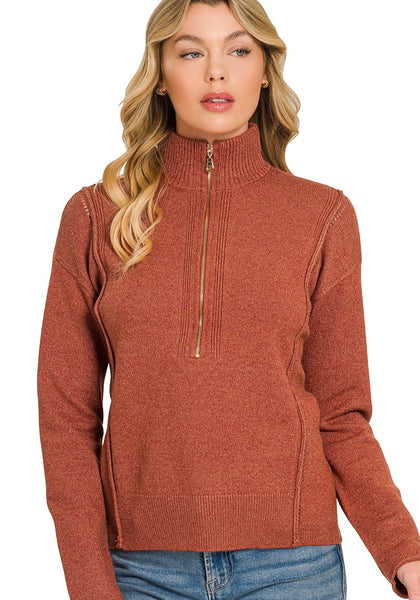 Half Zip Sweater -  Rust
