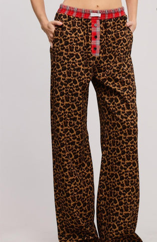 Contrast Waistband Leopard Pants