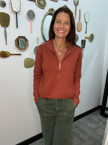 Half Zip Sweater -  Rust