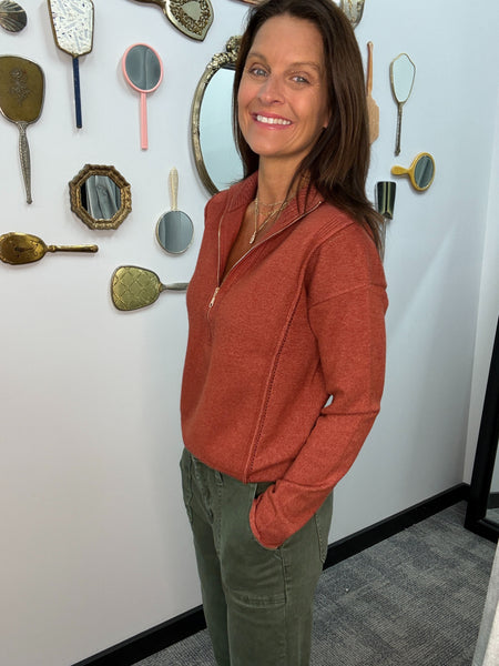 Half Zip Sweater -  Rust