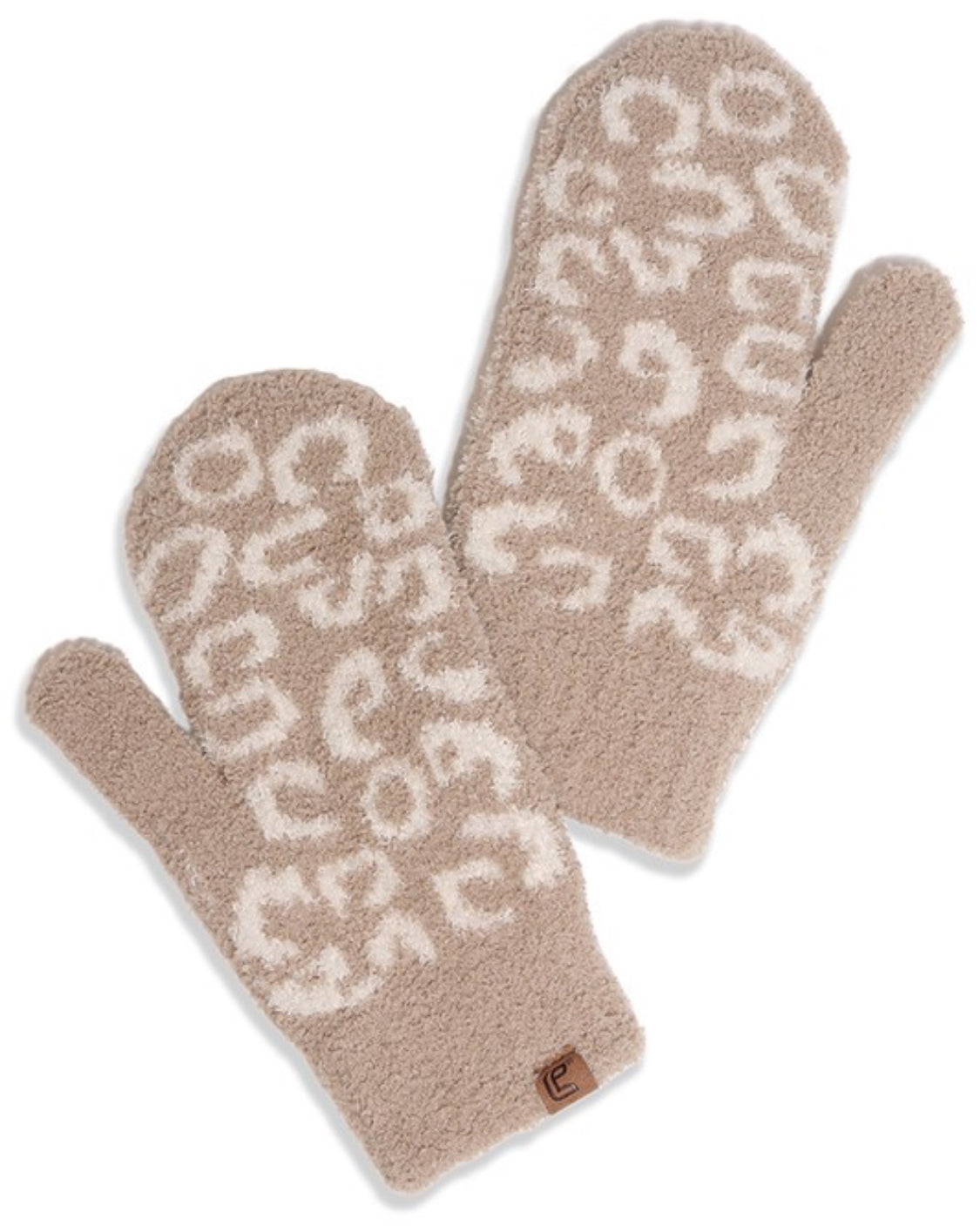 Leopard Print Mittens - Taupe