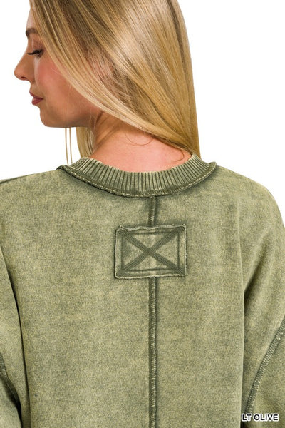 Acid Washed Pullover-Light Olive