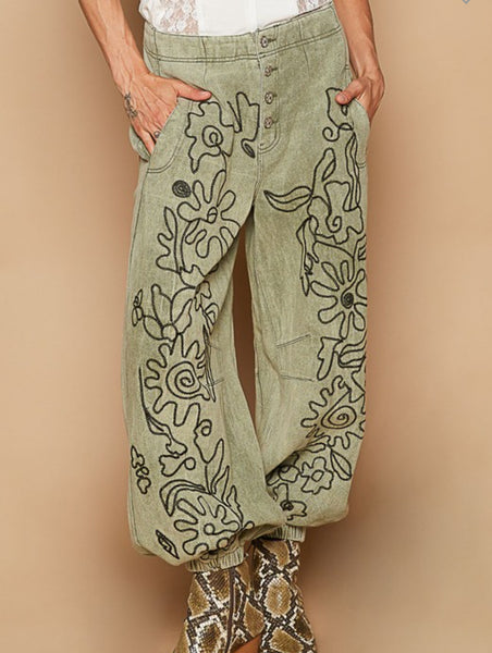 Floral Embroidered Pants