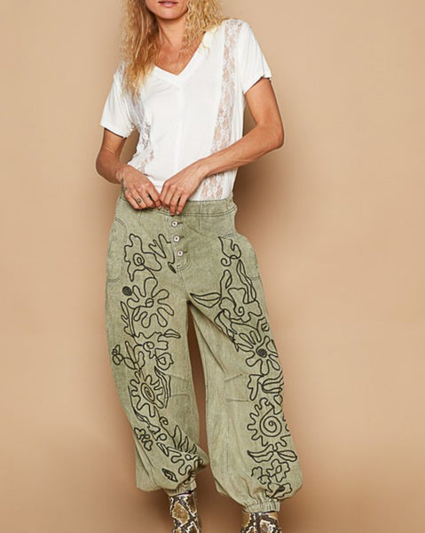 Floral Embroidered Pants