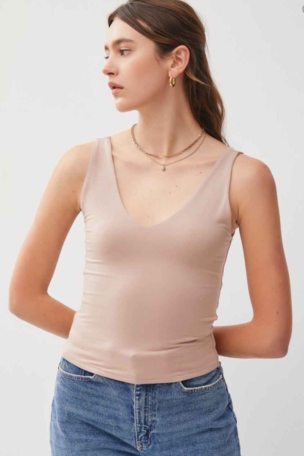 Basic V-Neck Tank - Nude