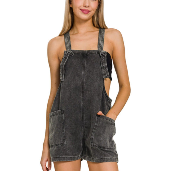 Washed Knot Strap Romper