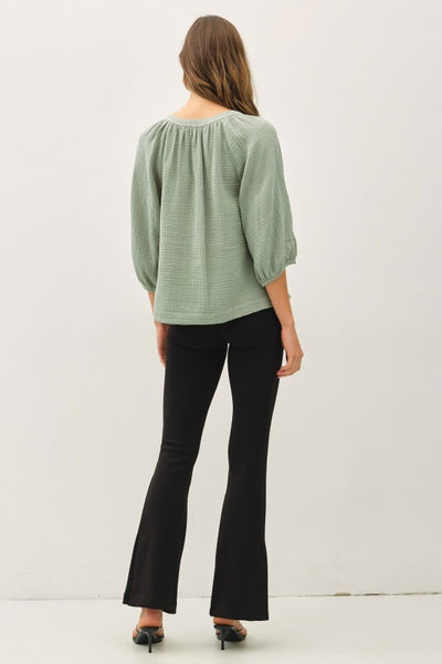 Embroidered Gauze Top - Jade