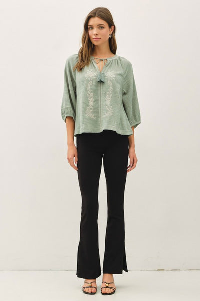Embroidered Gauze Top - Jade