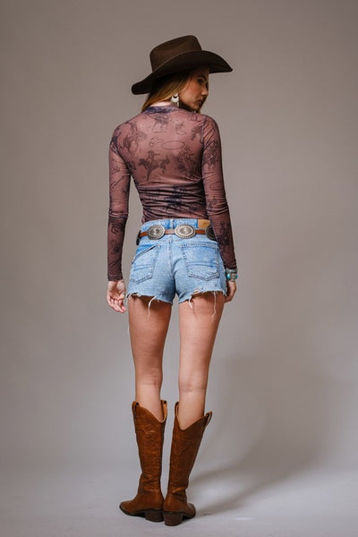 Cowgirl Print Mesh Top