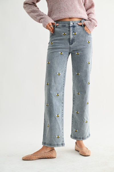 Embroidered Bee Jeans