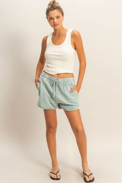 Mineral Washed Shorts - Green