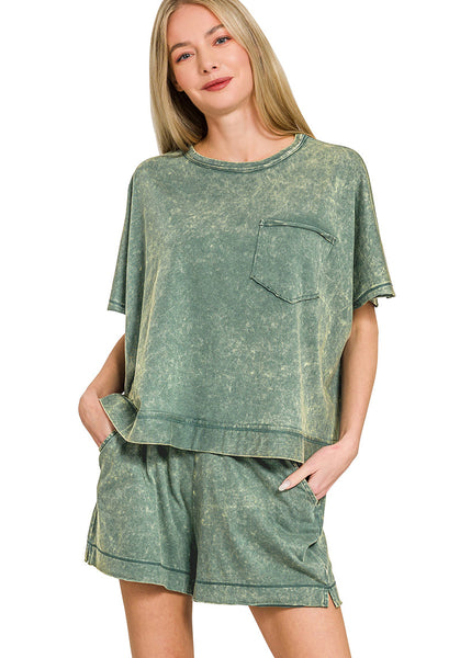 Acid Washed Shorts Set