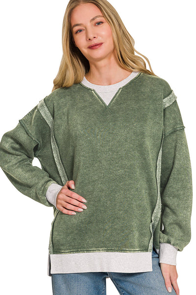 Contrast Trim Pullover - Olive