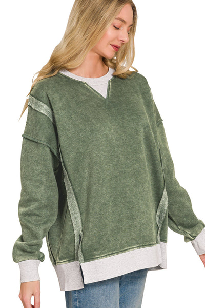 Contrast Trim Pullover - Olive