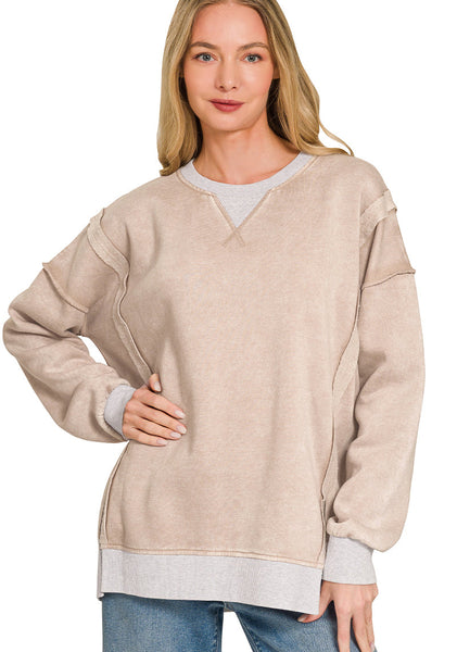 Contrast Trim Pullover - Ash Mocha