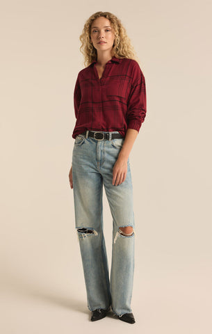 River Plaid Button Up - Red