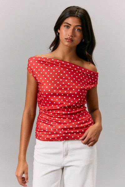 Polka Dot Off the Shoulder Top