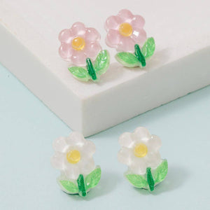 Pink And White Acrylic Flower Stud Earrings