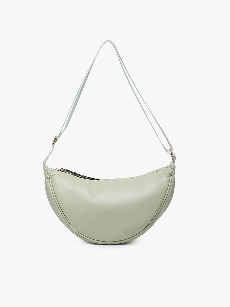 Rosalie Small Banana Sling Bag w/ Braided Zipper: Sage