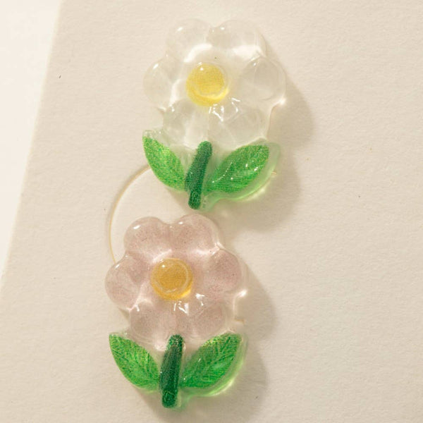 Pink And White Acrylic Flower Stud Earrings