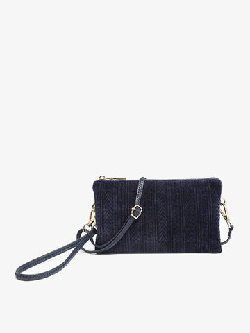Riley Chevron Knit 3 Compartment Crossbody/Wristlet: Navy