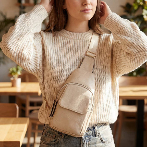 Vegan Leather Sling Bag - Nude