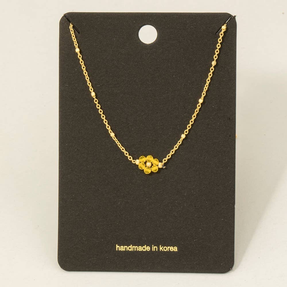 Beaded Flower Necklace: Yellow