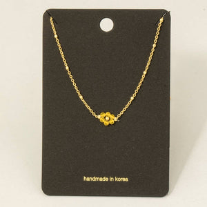 Beaded Flower Necklace: Yellow