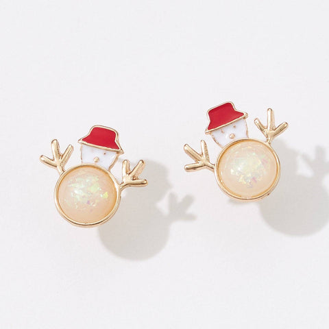 Opal Snowman Stud Earrings