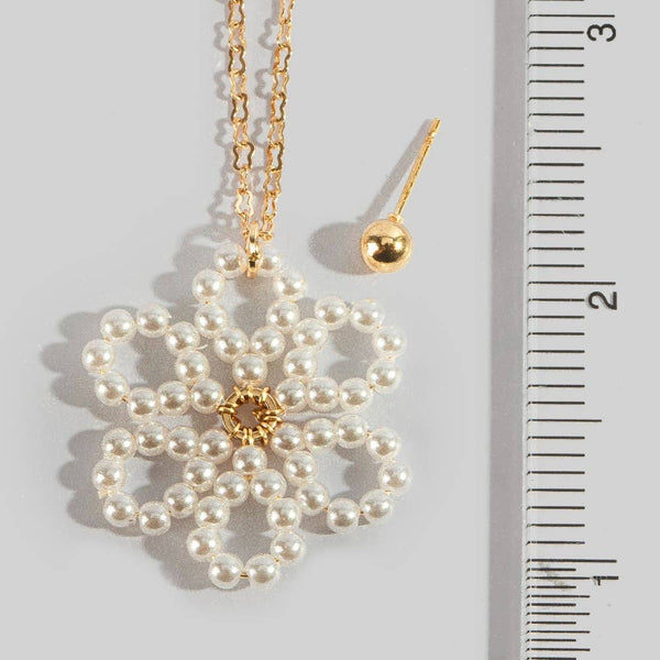 Pearl Flower Pendant Chain Necklace Set