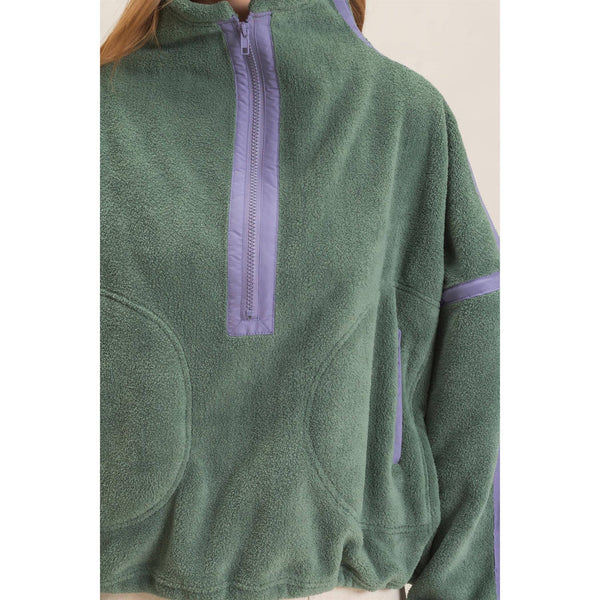 Contrast Trim Half-Zip Fleece Pullover