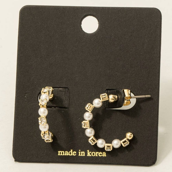 Cube And Pearl Beaded Hoop Earrings
