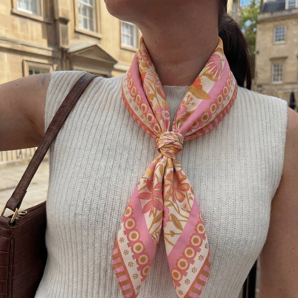 Flower Print Square Bandana Scarf