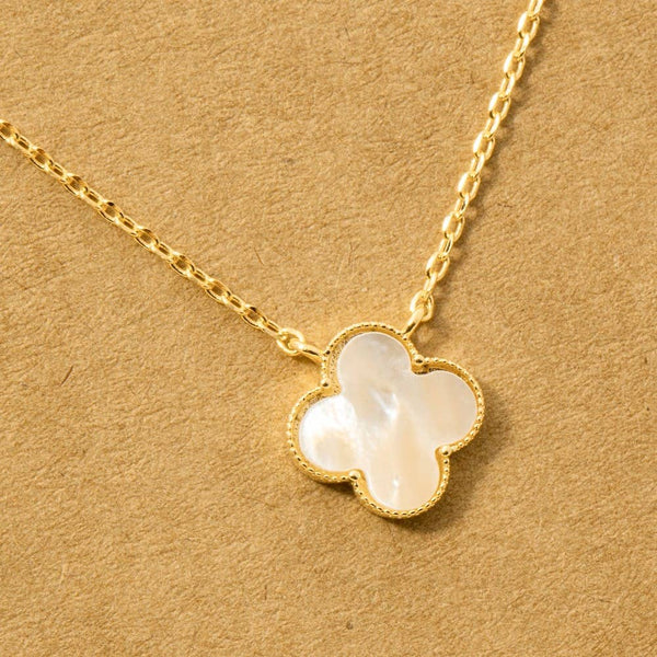 Gold Dipped Mother Of Pearl Clover Pendant Necklace